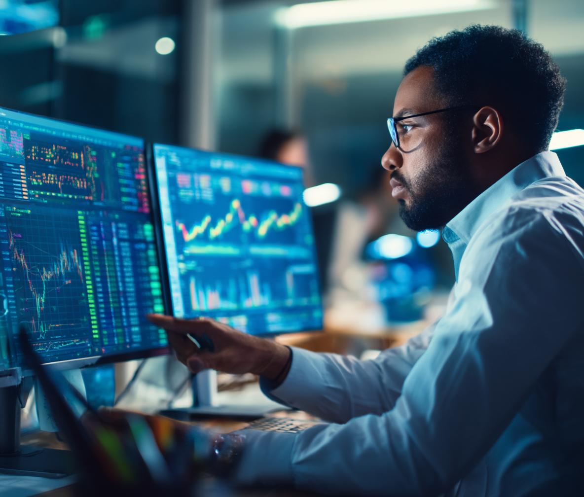 Financial advisor reviewing analytics