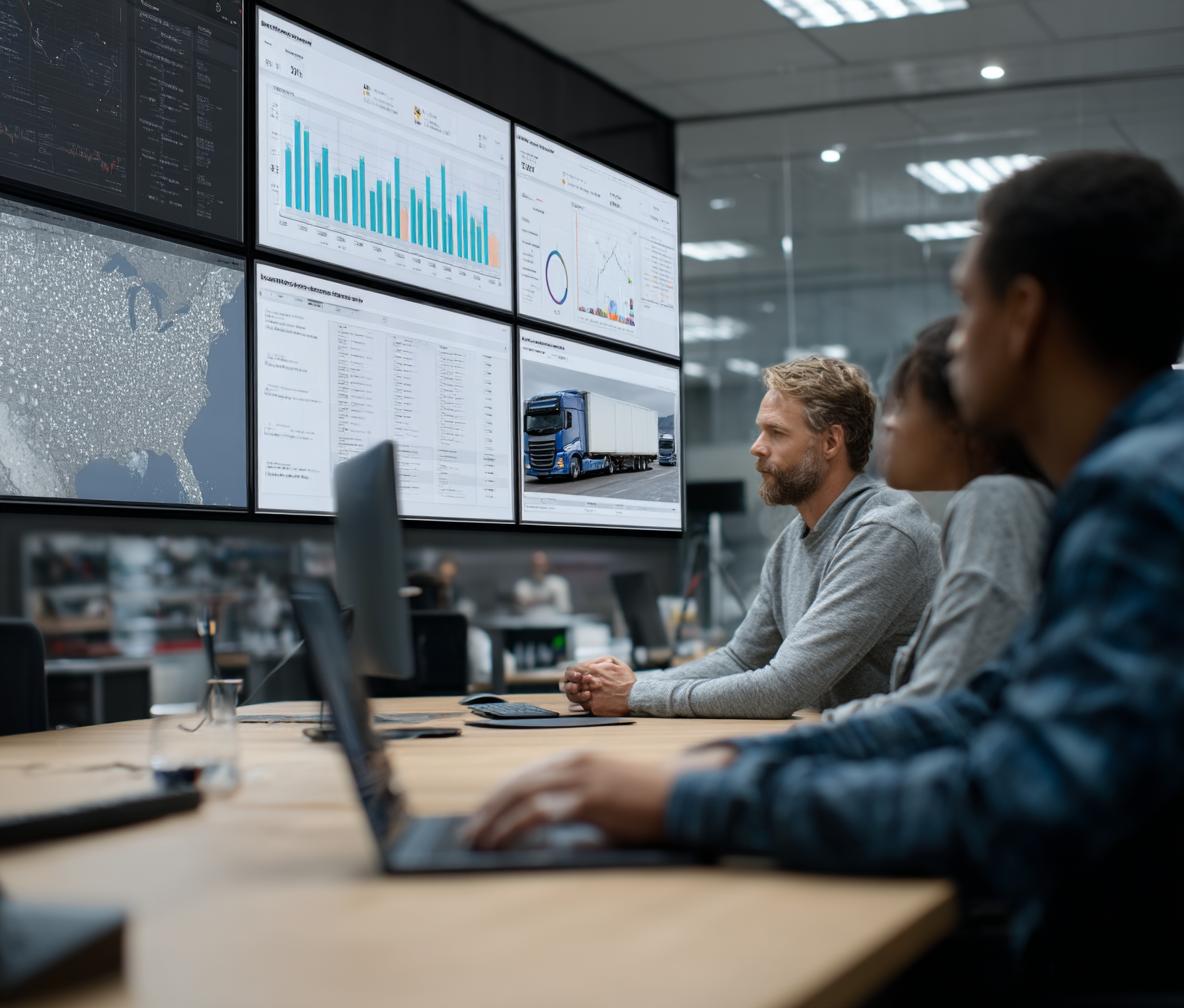 Team viewing AI logistics dashboard