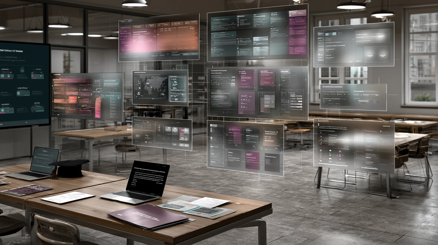 Education, workforce, and nonprofit AI visual with training pathways, learner journeys, program impact, and readiness dashboards