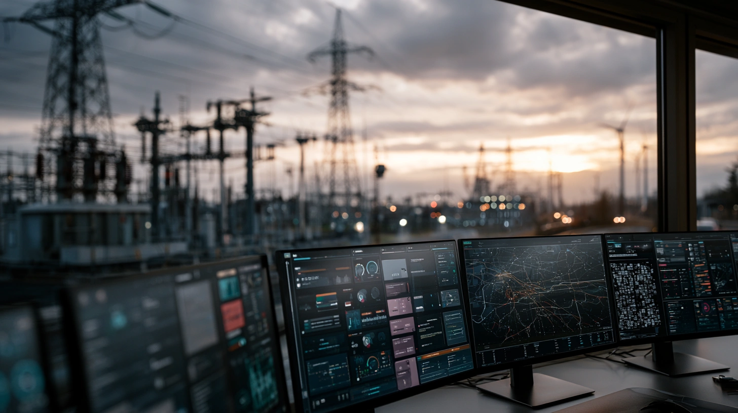 Energy and utilities AI visual with grid operations, outage response, demand forecasting, and utility asset monitoring
