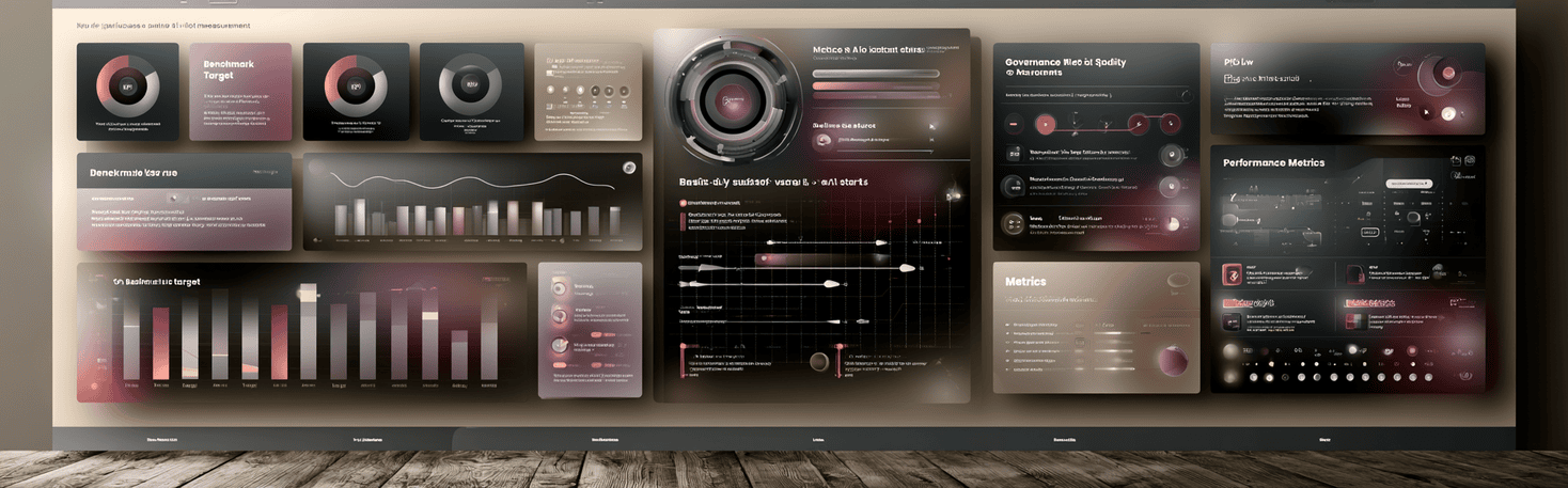 AI pilot data and website measurement dashboard showing baseline, target, review cadence, and decision metrics.