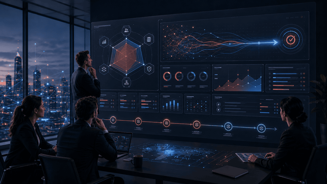 AI execution gap assessment dashboard showing blockers, leadership alignment, workflow integration, adoption signals, and measurable value gaps.